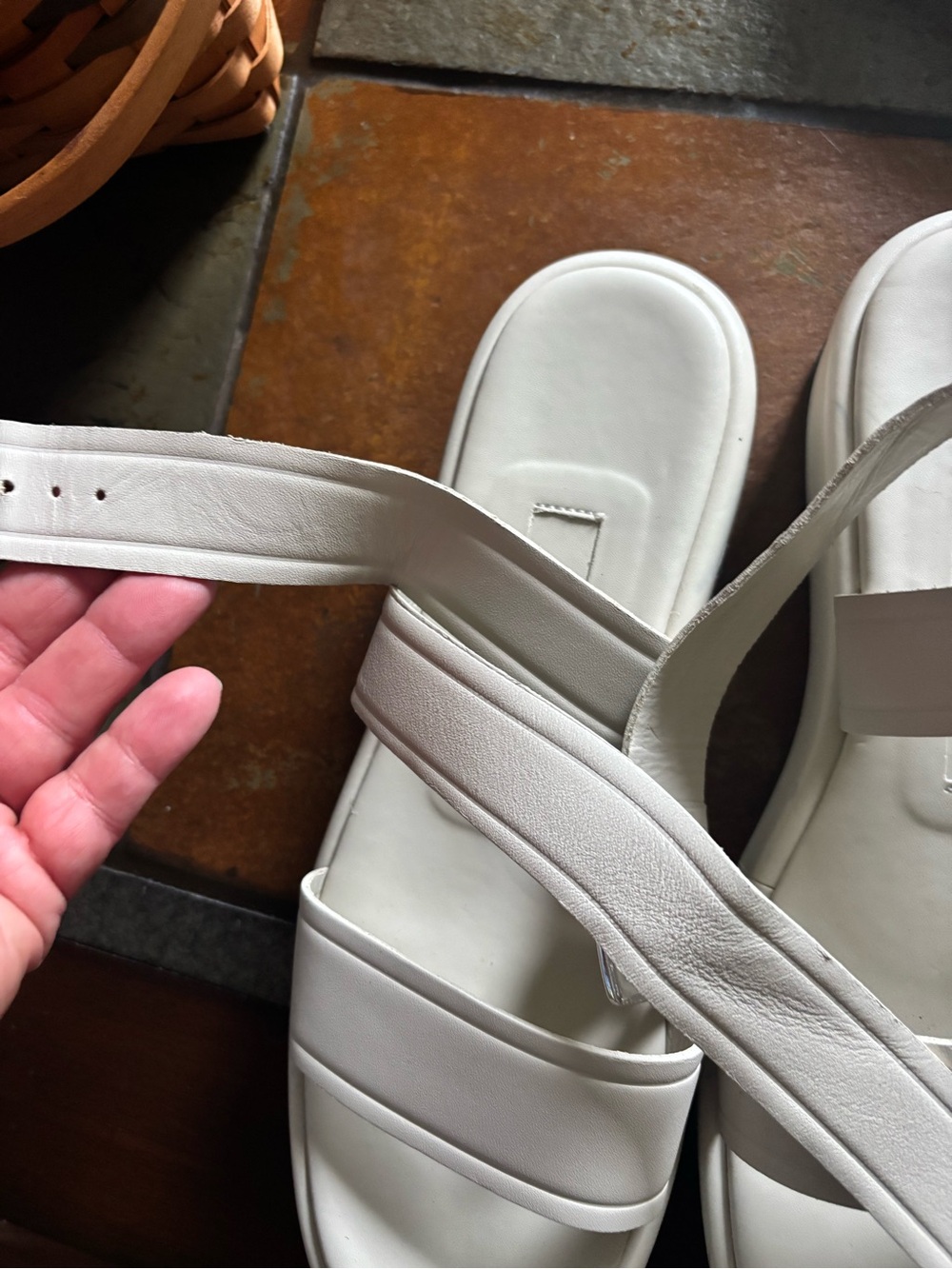 Zara off white silver tone hardware platform dual strap faux leather size 40 9 - Picture 5 of 6
